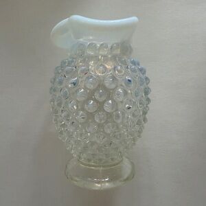 Vintage Fenton Opalescent Hobnail Milk Glass Vase – 3.5” – Ruffled Edge